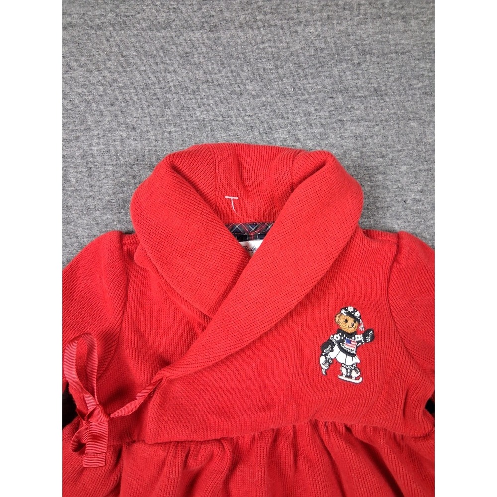 Ralph Lauren Baby Dress 9 Month Red Knit Wrap Polo Bear Skating Preppy Holiday